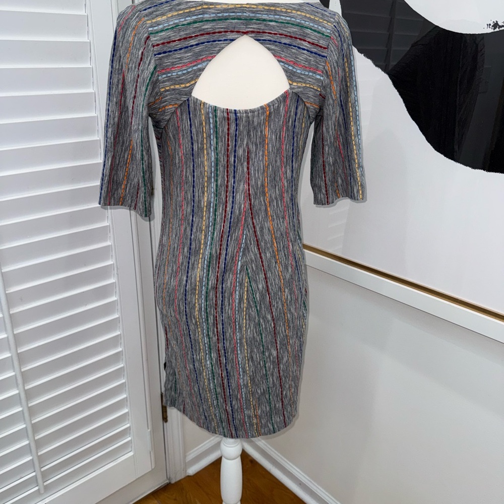 Source Unknown Gray Multicolor Striped Midi Dress - image 2